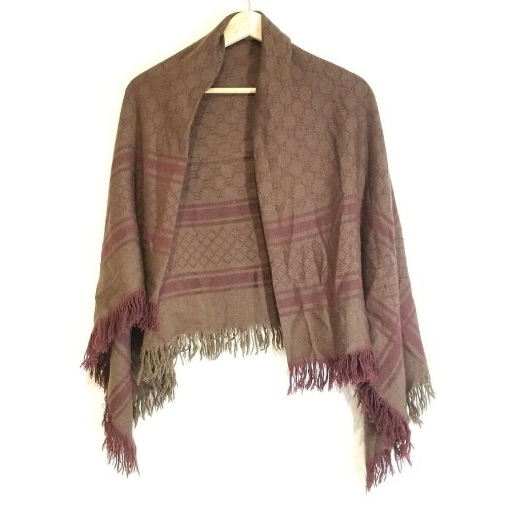 Auth GUCCI - Dark Brown Bordeaux Wool Silk Scarf authentic